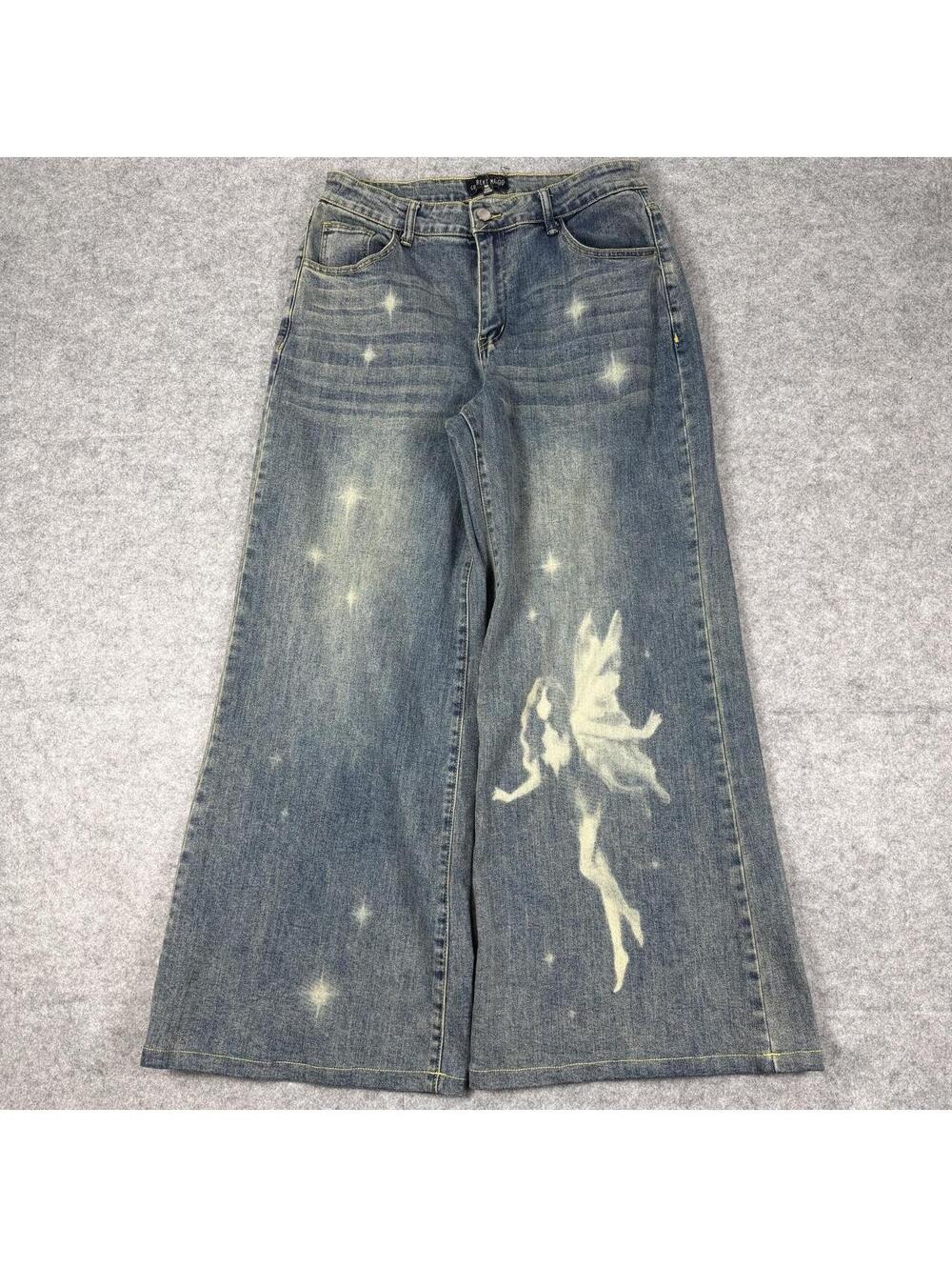 Women’s Y2K Current Mood Dollskill Fairycore Wide Leg Flared Baggy Jeans Size 30